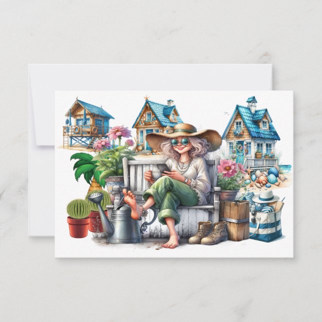 Pretty Senior Lady - See Back!  Note Card (Front)