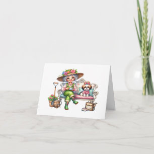 Pretty Senior Lady With Dog Note Card