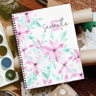 Pretty Serene Soft Pink Watercolor Flowers Notebook