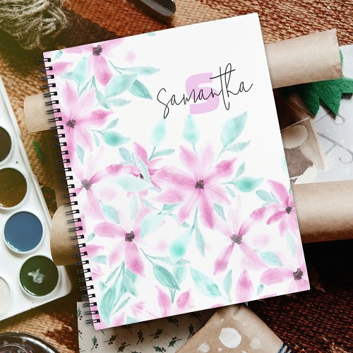 Pretty Serene Soft Pink Watercolor Flowers  Notebook