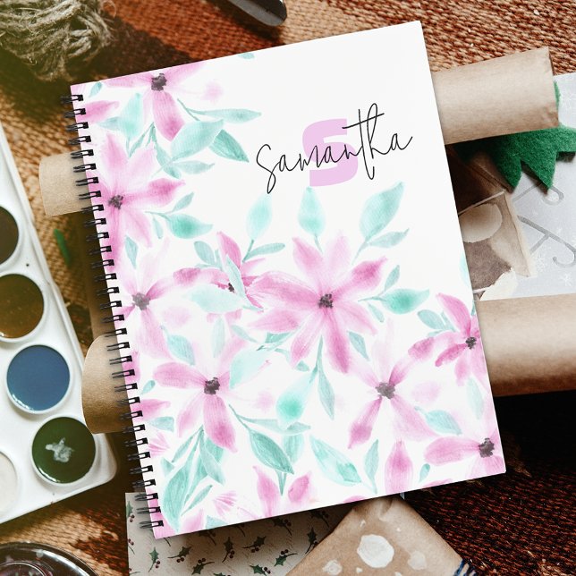 Pretty Serene Soft Pink Watercolor Flowers  Notebook (Creator Uploaded)