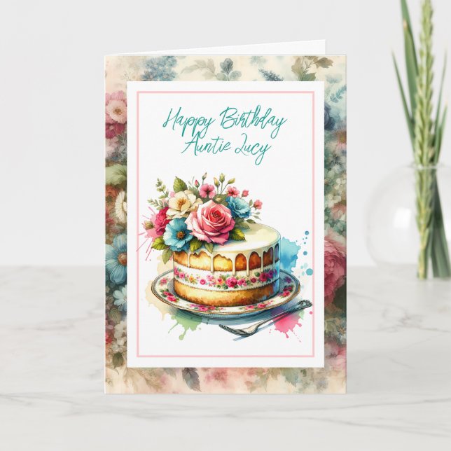 Pretty Shabby Chic Floral Personalized Birthday Card (Front)