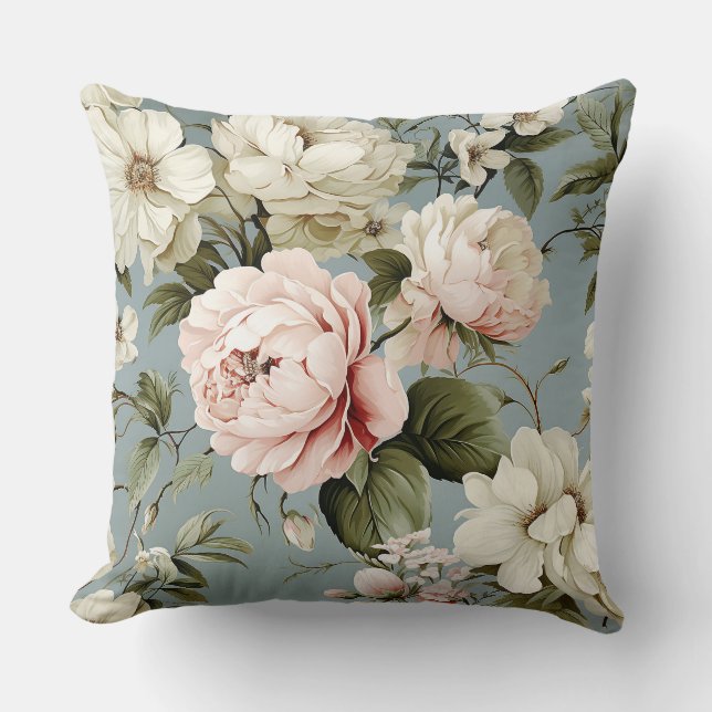 Pretty Shabby Chic Flower Floral Throw Pillow (Front)