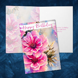 Pretty Shabby Chic Pink Flowers Floral Birthday Card