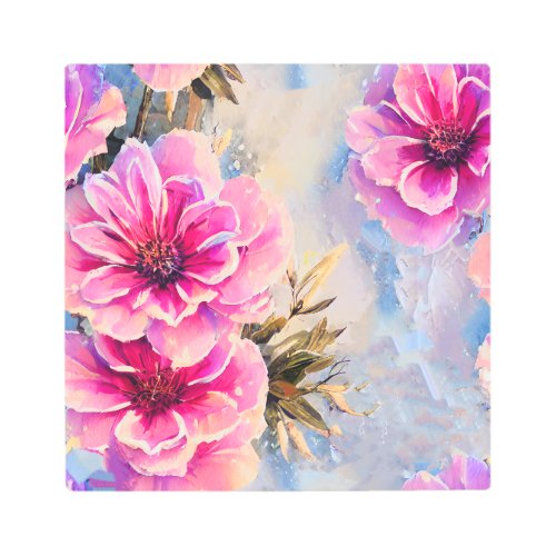 Pretty Shabby Chic Pink Flowers Floral Metal Print