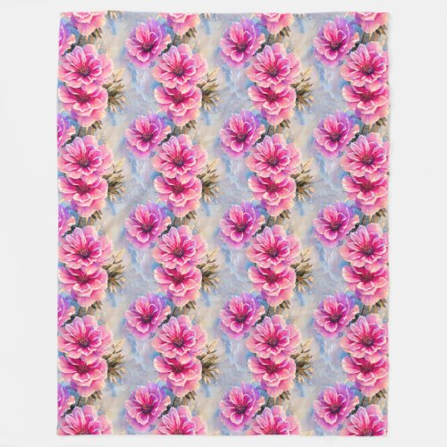 Pretty Shabby Chic Pink Flowers Floral Pattern Fleece Blanket