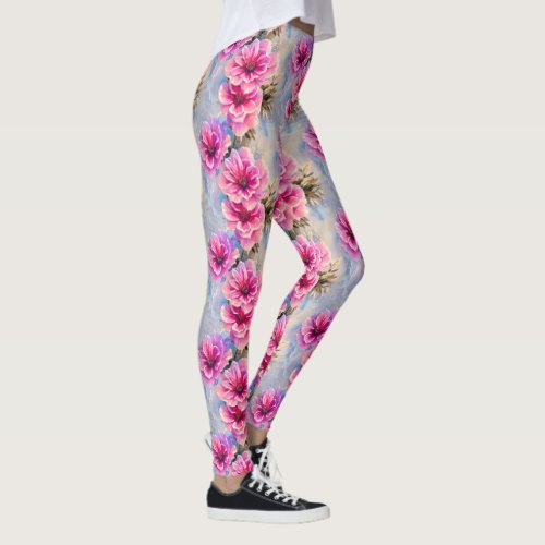 Pretty Shabby Chic Pink Flowers Floral Pattern Leggings