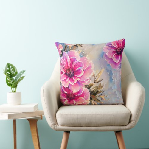 Pretty Shabby Chic Pink Flowers Floral Pattern Throw Pillow