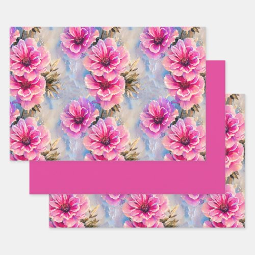 Pretty Shabby Chic Pink Flowers Floral Pattern Wrapping Paper Sheets