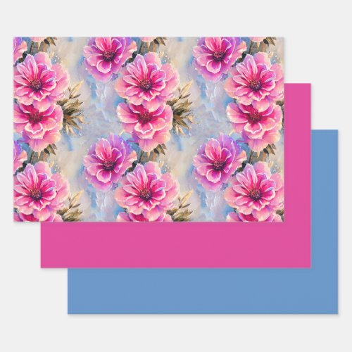 Pretty Shabby Chic Pink Flowers Floral Pattern Wrapping Paper Sheets