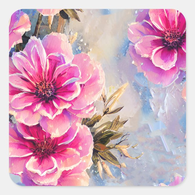 Pretty Shabby Chic Pink Flowers Floral Square Sticker (Front)