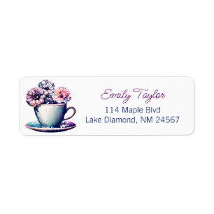 Pretty Shabby Chic Tea Cup and Flowers Label