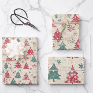 Pretty Shabby Chic Vintage Christmas Tree Wrapping Paper Sheets