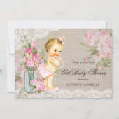 Pretty Shabby Lace Floral Girl Baby Shower Blonde Invitation (Front)
