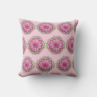 Pretty Shades of Pink with Green Ivory Mandala Throw Pillow