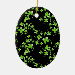 Pretty Shamrock pattern, green on black accessory Ceramic Ornament