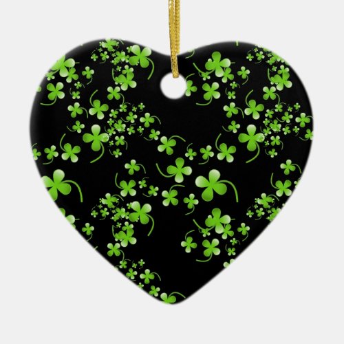 Pretty Shamrock pattern green on black accessory Ceramic Ornament