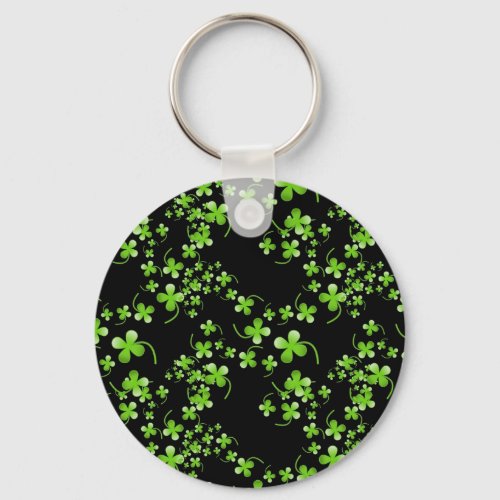Pretty Shamrock pattern green on black accessory Keychain