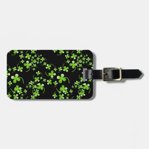 Pretty Shamrock pattern green on black accessory Luggage Tag