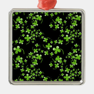 Pretty Shamrock pattern, green on black accessory Metal Ornament