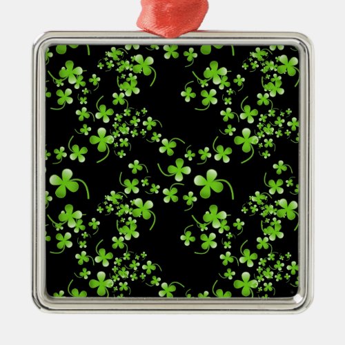 Pretty Shamrock pattern green on black accessory Metal Ornament