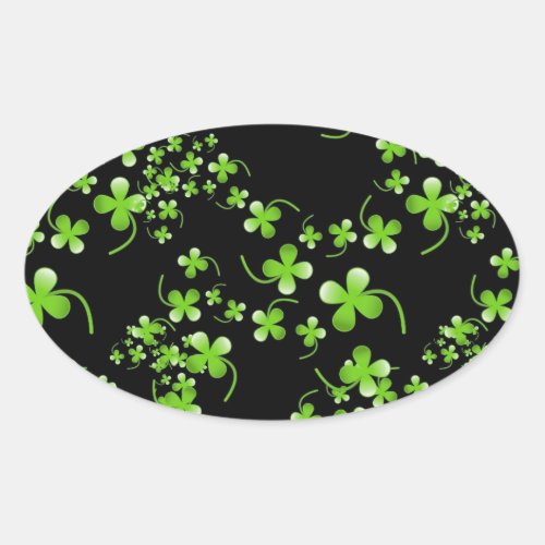 Pretty Shamrock pattern green on black accessory Oval Sticker
