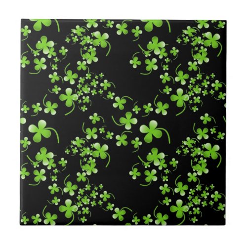 Pretty Shamrock pattern green on black accessory Tile