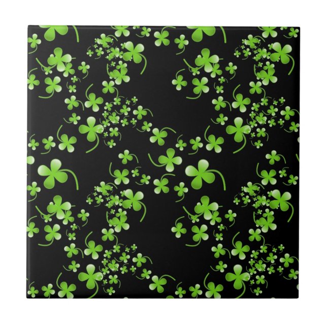 Pretty Shamrock pattern, green on black accessory Tile (Front)