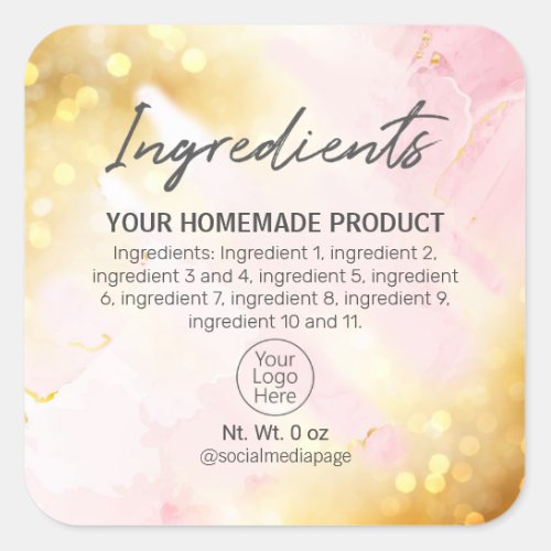 Pretty Shimmering Pink And Gold Ingredient Labels