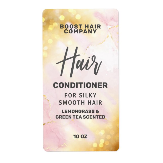 Pretty Shimmering Pink Gold Hair Product Labels (Front)