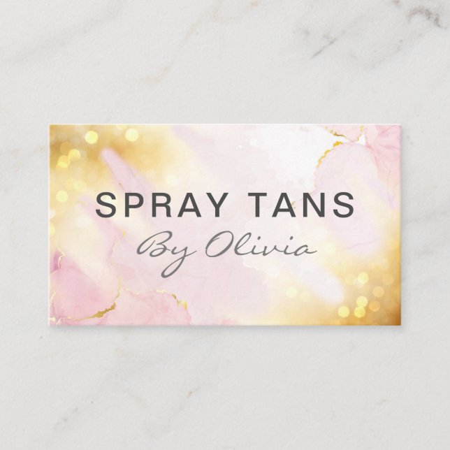 Pretty Shimmering Pink Gold Spray Tanning Service Business Card (Front)