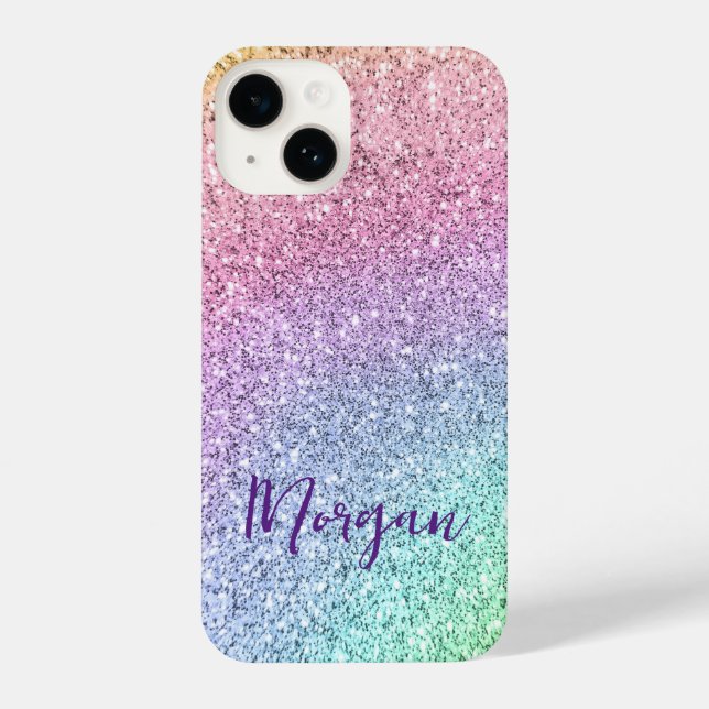 Pretty Shimmering Rainbow Glitter Personalized  iPhone Case (Back)