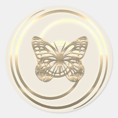 Pretty Shiny Gold Butterfly Classic Round Sticker