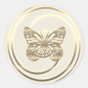 Pretty Shiny Gold Butterfly Classic Round Sticker