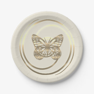 Pretty Shiny Gold Butterfly Paper Plates