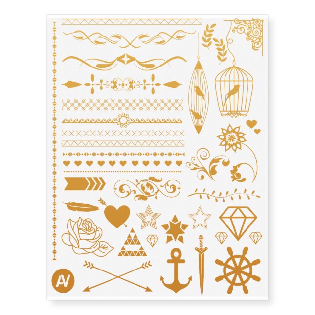 Pretty Shiny Gold Collection Temporary Tattoos (Front)