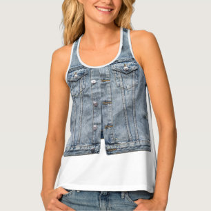 Pretty short jeans vest in modern background blue