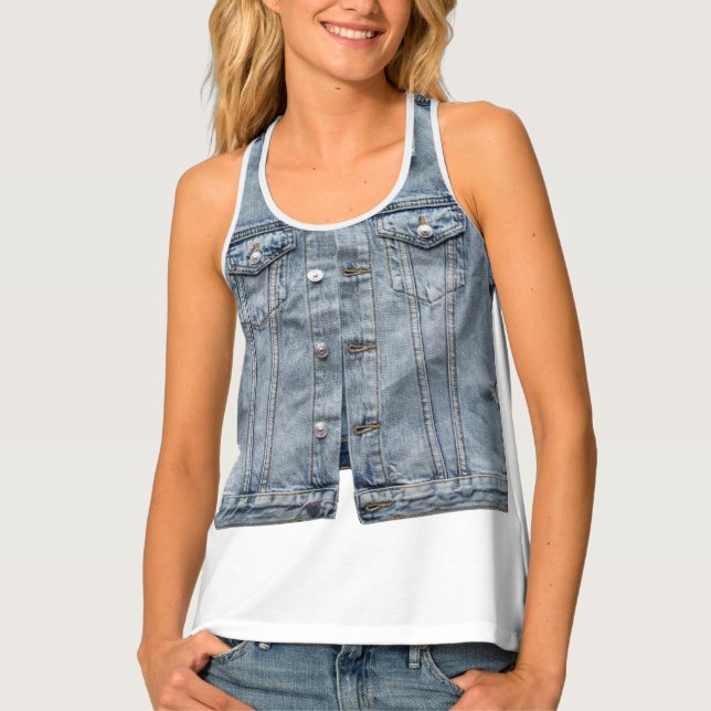 Pretty short jeans vest in modern background blue (Front)