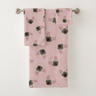 Pretty Siamese Cat Pattern Bath Towel Set