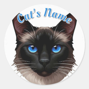 Pretty Siamese Longhaired Cat • Add a Name Classic Round Sticker