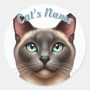 Pretty Siamese Shorthaired Cat • Personalized Classic Round Sticker