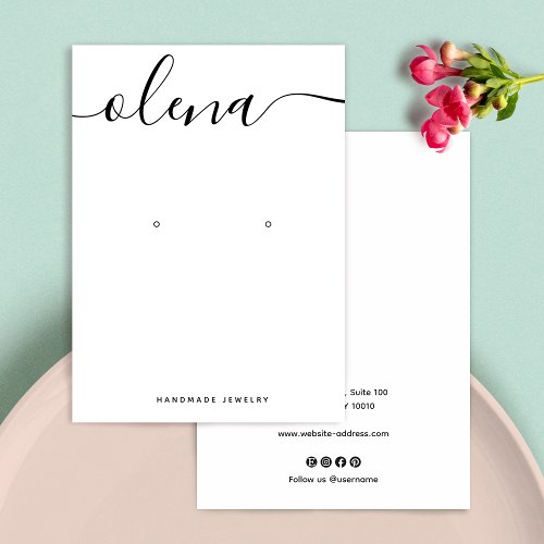 Pretty Signature Script White Earring  Business Card