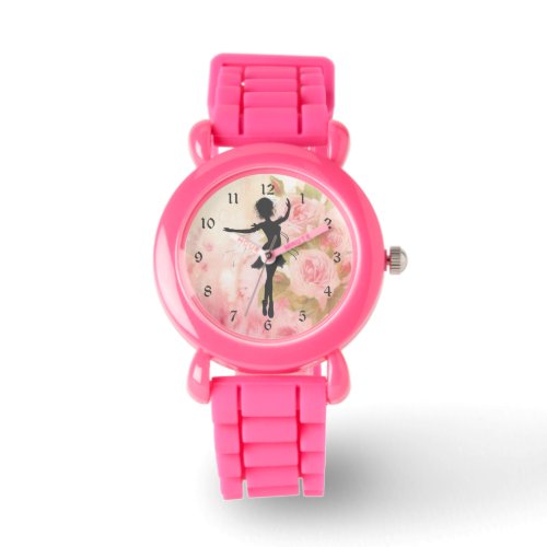 Pretty Silhouette Ballerina on Pink Roses Ballet Watch