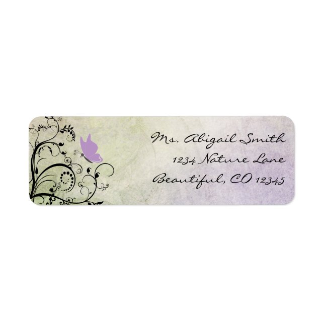 Pretty Silhouette Butterfly and Vines Address Label (Front)