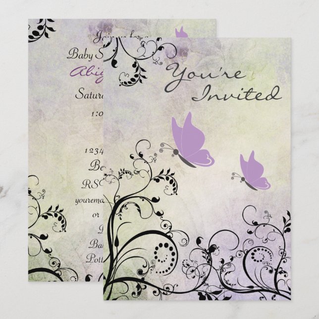 Pretty Silhouette Butterfly Baby Shower Invite (Front/Back)