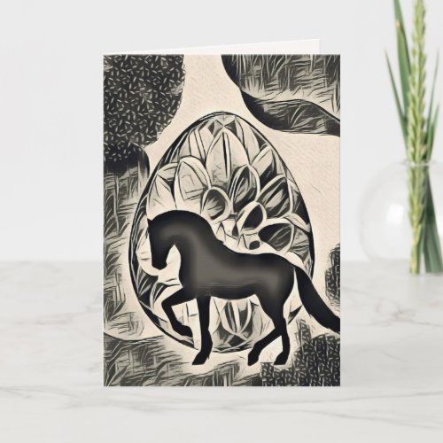 Pretty Silhouette Horse and Easter Egg Easter Card