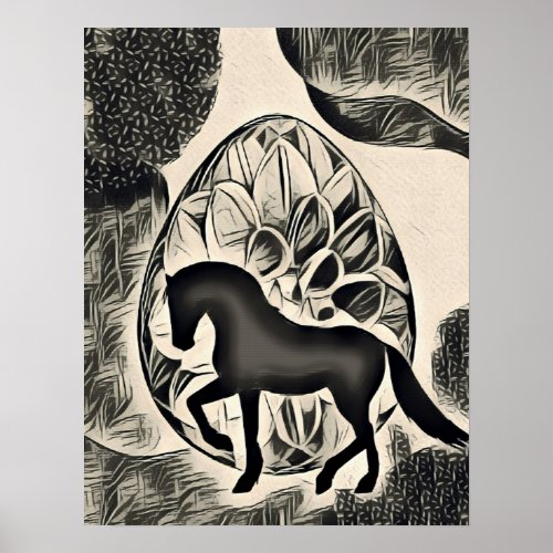Pretty Silhouette Horse and Easter Egg Poster