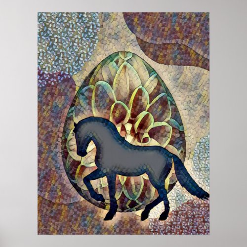 Pretty Silhouette Horse and Easter Egg Poster