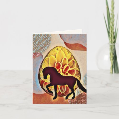 Pretty Silhouette Horse and Flower Easter Egg Thank You Card