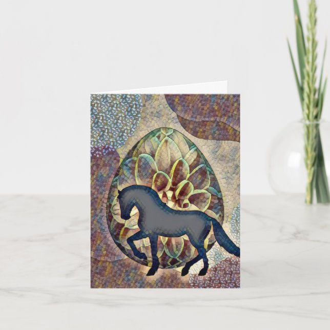 Pretty Silhouette Horse and Flower Easter Egg Thank You Card (Front)